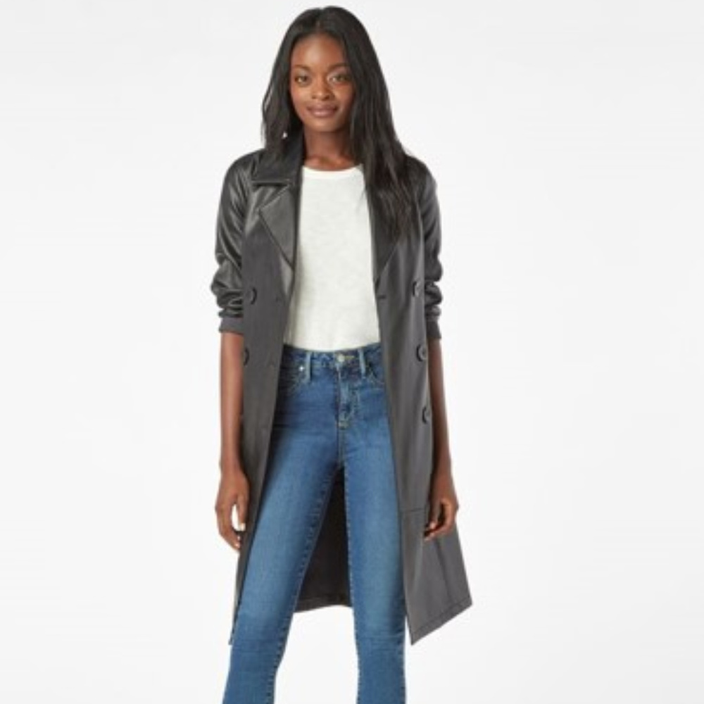 Brand New Winter Fashion Black Leather Trench Coat